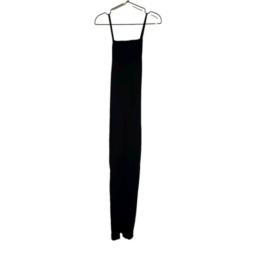 Zara Black Ribbed Knit Maxi Dress Spaghetti Strap Cross Back Small 4174/206/800